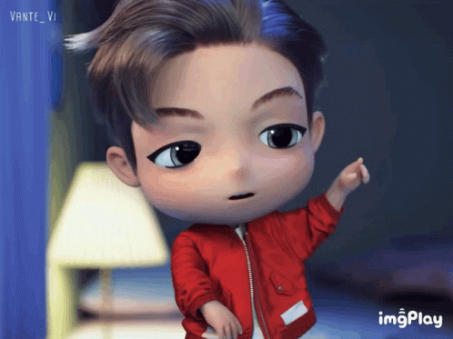 A Cartoon Of A Boy In A Red Jacket Is Displayed On A Screen With The Words Imgplay At The Bottom GIF