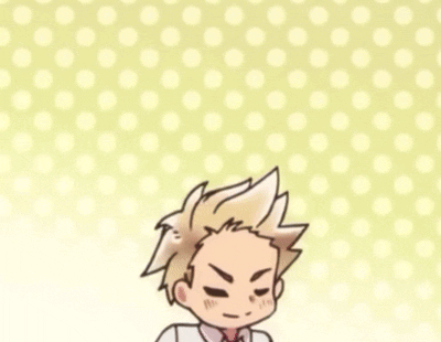 A Cartoon Of A Boy In A White Shirt And Tie Is Standing In Front Of A Polka Dot Background . GIF