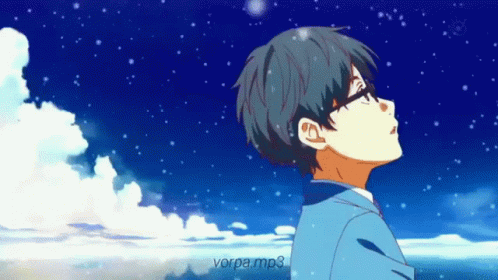 A Cartoon Of A Boy Looking Up At The Sky GIF