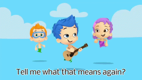 A Cartoon Of A Boy Playing A Guitar With The Words Tell Me What That Means Again On The Bottom GIF