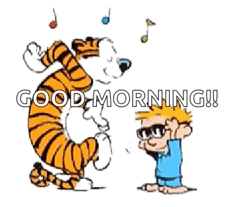 A Cartoon Of A Boy Riding On The Back Of A Tiger With The Words Good Morning Written On It GIF
