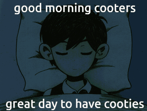 A Cartoon Of A Boy Sleeping With The Words Good Morning Cooters Great Day To Have Cooties GIF