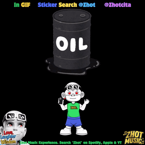 a cartoon of a boy standing in front of a barrel of oil
