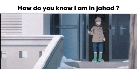 A Cartoon Of A Boy Standing In Front Of A Door With The Words How Do You Know I Am In Jahad GIF