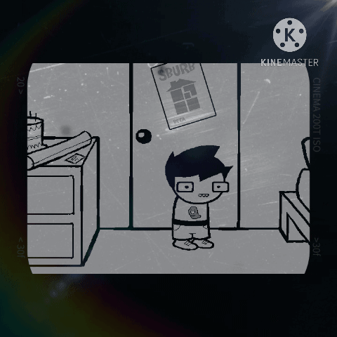 A Cartoon Of A Boy Standing In Front Of A Door With The Words Rest In Peace John Egbert Fly High GIF