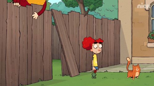 A Cartoon Of A Boy Standing Next To A Cat With The Nick Logo On The Bottom Right GIF