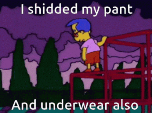 A Cartoon Of A Boy Standing On A Slide With The Caption ' I Shidded My Pant And Underwear Also ' GIF