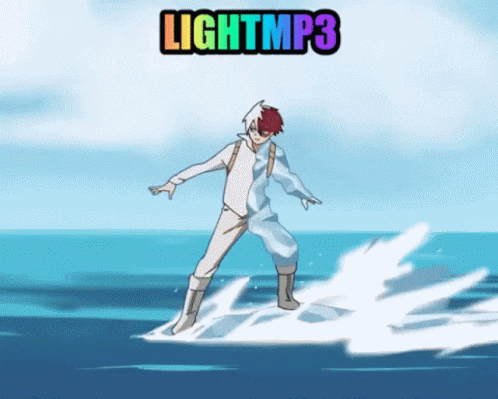 A Cartoon Of A Boy Standing On A Wave With The Words Lightmp3 Below Him GIF