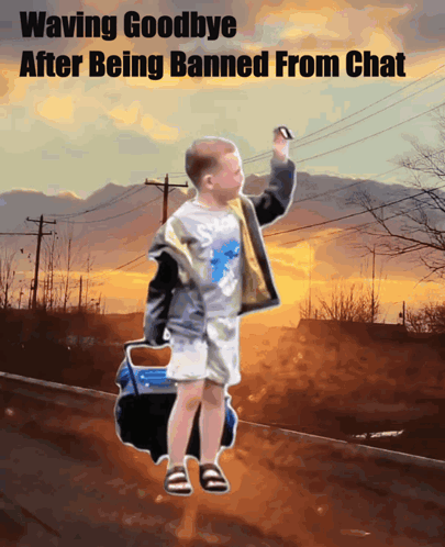 A Cartoon Of A Boy Waving Goodbye After Being Banned From A Chat GIF