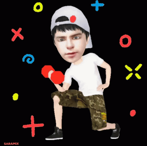 A Cartoon Of A Boy Wearing A White Hat And Camo Shorts Holding A Red Heart GIF