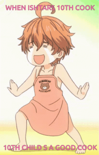 A Cartoon Of A Boy Wearing An Apron That Says Kumabear GIF