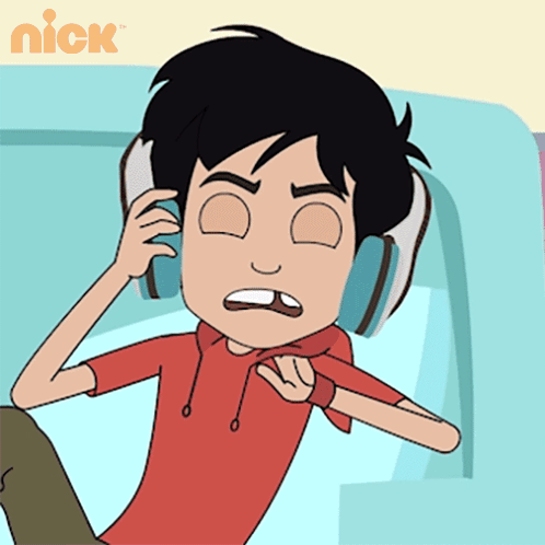 A Cartoon Of A Boy Wearing Headphones With The Nick Logo In The Corner GIF