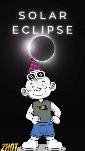 A Cartoon Of A Boy Wearing Sunglasses And A Party Hat With The Words Solar Eclipse Above Him GIF