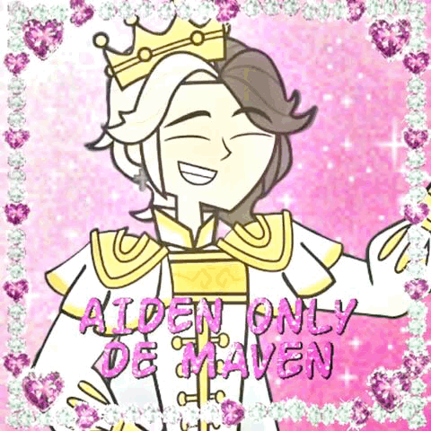 a cartoon of a boy with a crown on his head and the words aiden only de maven on the bottom