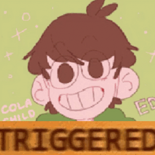 A Cartoon Of A Boy With A Sign That Says Triggered On It GIF