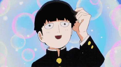A Cartoon Of A Boy With Bubbles In The Background Adjusting His Hair GIF
