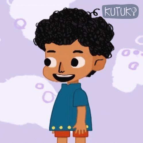 A Cartoon Of A Boy With Curly Hair And The Word Kutuk On The Bottom Right GIF