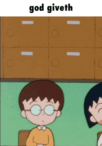 A Cartoon Of A Boy With Glasses And The Words God Giveth GIF