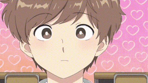 A Cartoon Of A Boy With Hearts In The Background GIF