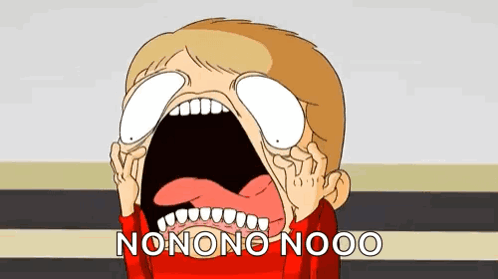 A Cartoon Of A Boy With His Mouth Open And The Words Nonono Nooo Written On The Bottom GIF