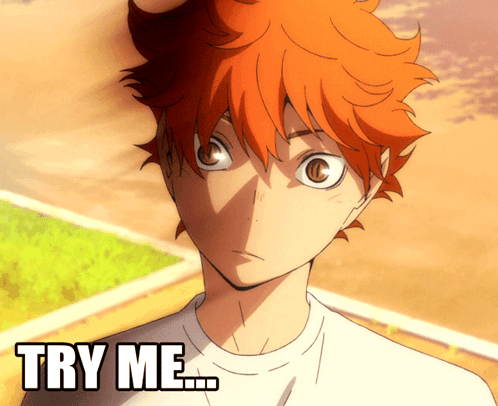 A Cartoon Of A Boy With Orange Hair And The Words Try Me On The Bottom GIF