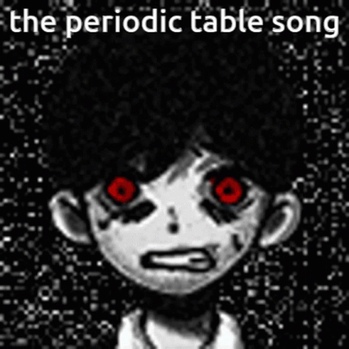 A Cartoon Of A Boy With Red Eyes And The Words `` The Periodic Table Song '' . GIF