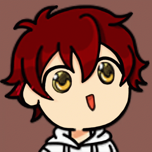 A Cartoon Of A Boy With Red Hair And Yellow Eyes GIF