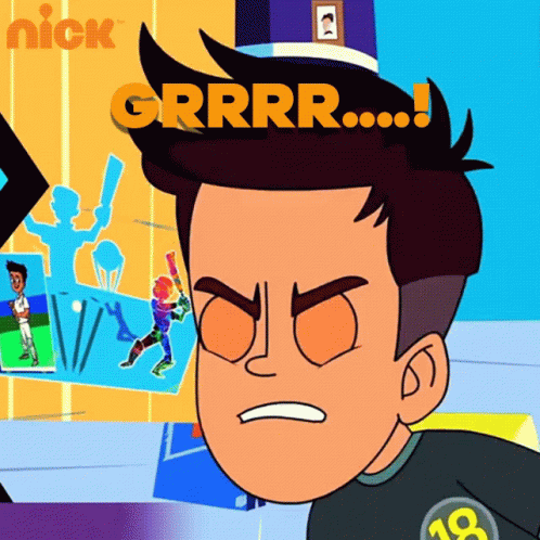 A Cartoon Of A Boy With The Words Grrr Written Above His Head GIF