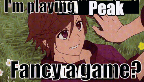 A Cartoon Of A Boy With The Words I 'M Playing Peak Fancy A Game Below Him GIF
