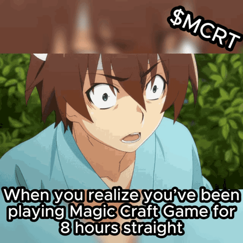 A Cartoon Of A Boy With The Words " When You Realize You 'Ve Been Playing Magic Craft Game For 8 Hours Straight " On Top GIF