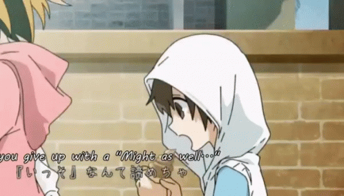 A Cartoon Of A Boy With The Words " You Give Up With A Might As Well " GIF