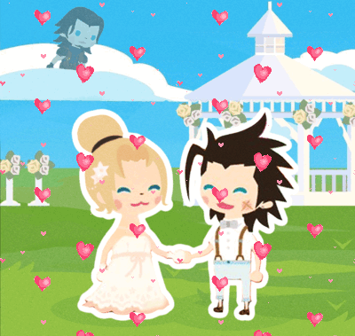 A Cartoon Of A Bride And Groom Holding Hands GIF