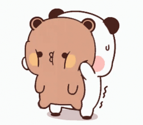 A Cartoon Of A Brown Bear Holding A White Bear 'S Leg GIF