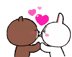 a cartoon of a brown bear kissing a white bear with pink hearts above them