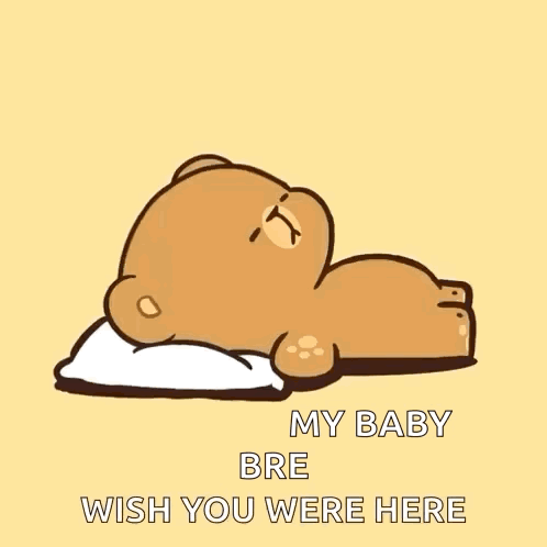A Cartoon Of A Brown Bear Laying On A Pillow Next To A White Bear . GIF
