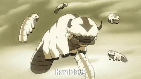 A Cartoon Of A Buffalo With The Words `` Hard Day ? '' GIF