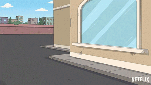 A Cartoon Of A Building With A Netflix Logo GIF