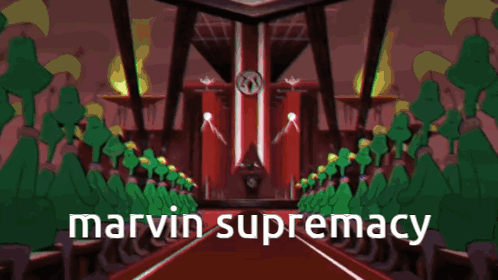 A Cartoon Of A Building With The Words Marvin Supremacy Written On It GIF