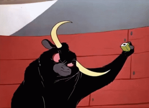 A Cartoon Of A Bull Holding A Cube In Its Hand GIF