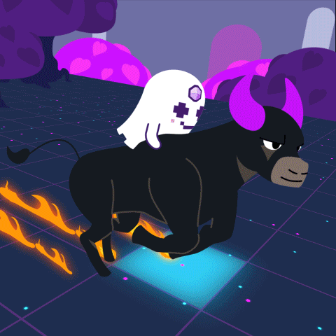 A Cartoon Of A Bull With A Ghost Riding On Its Back GIF