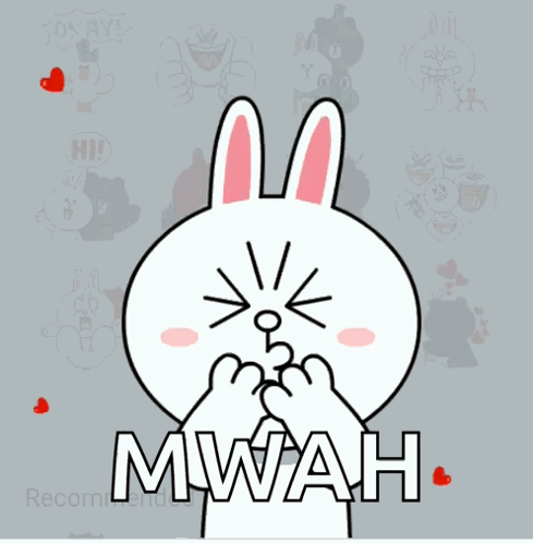 A Cartoon Of A Bunny Holding A Heart With The Word Mwah Written On It GIF