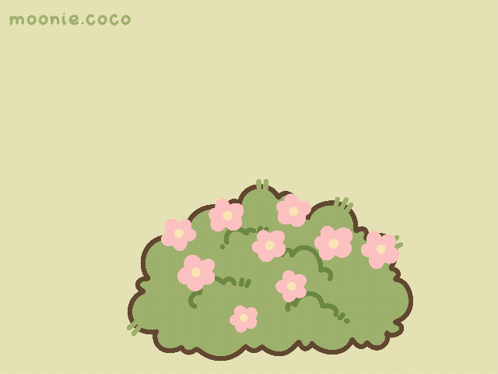 A Cartoon Of A Bunny Holding A Knife In Front Of A Bush With Pink Flowers GIF