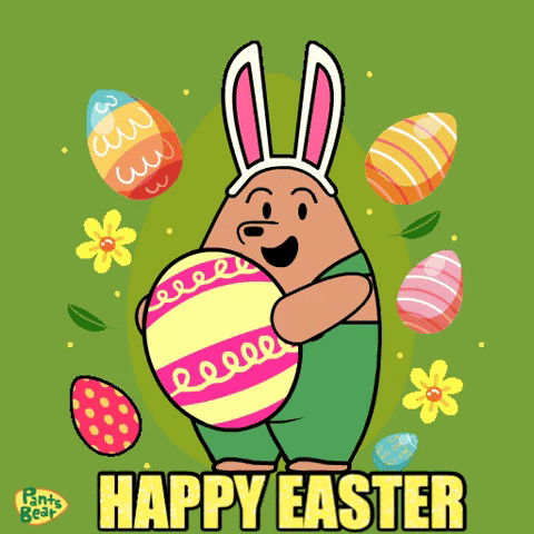 A Cartoon Of A Bunny Holding An Easter Egg With The Words Happy Easter Written Below It GIF