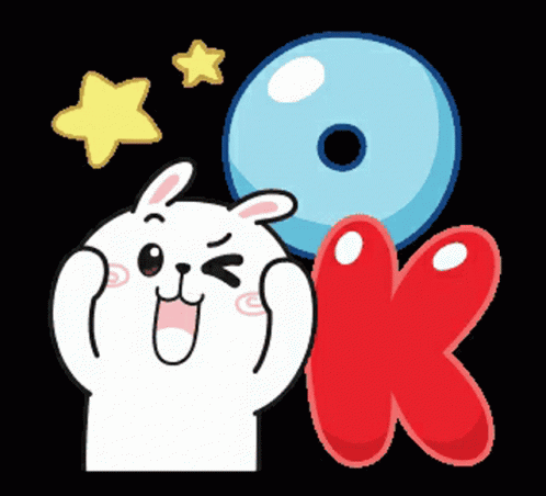 A Cartoon Of A Bunny With A Balloon And The Letter K Behind It GIF