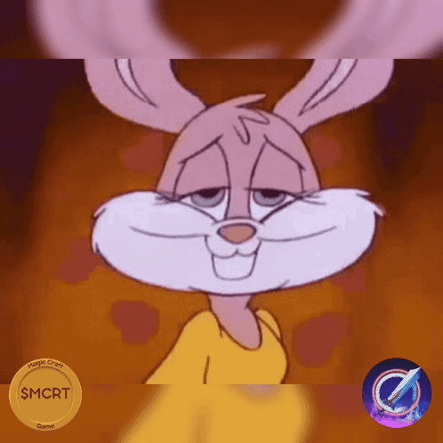 A Cartoon Of A Bunny With A Gold Coin That Says Smcrt On It GIF