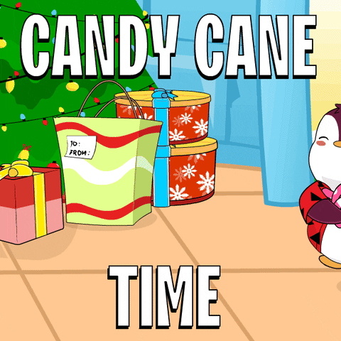 A Cartoon Of A Candy Cane Time Scene GIF