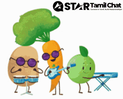 A Cartoon Of A Carrot Playing A Guitar And A Potato Playing Drums GIF