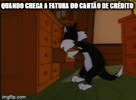 A Cartoon Of A Cat And A Bird With The Words Quando Chega A Fatura Do Cartao De Credito GIF