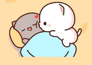 A Cartoon Of A Cat And A Dog Laying Next To Each Other On A Bed . GIF