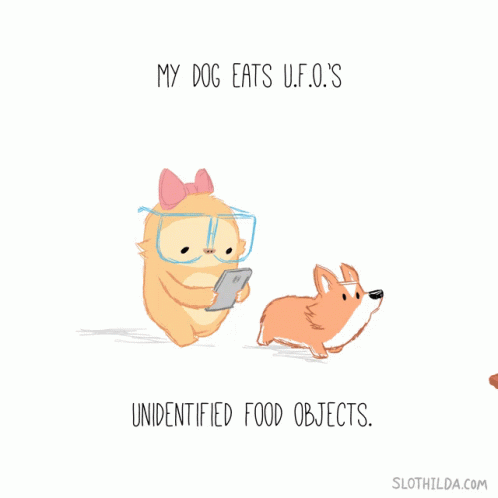 A Cartoon Of A Cat And A Dog With The Words " My Dog Eats U.f.o. 'S " GIF